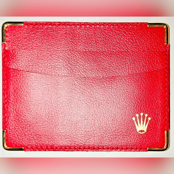 Rolex Vintage Calfskin Leather Card Wallet 3 Slot Red Gold Document Receipt ID - Picture 5 of 12